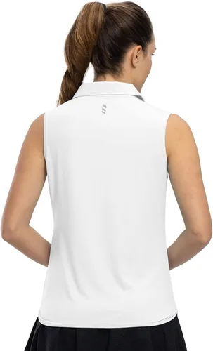 Miniatura 4 de YSENTO Camiseta polo de golf sin mangas con cuello y cremallera para mujer, de secado rápido, absorbe la humedad