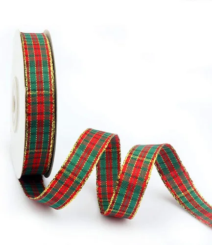 Miniatura 10 de Cinta de Navidad a cuadros 25 yardas cada rollo 100% poliéster con borde tejido gingham para manualidades navideñas, envoltura de regalos
