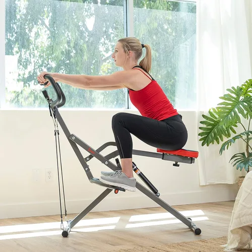 Miniatura 6 de Sunny Health & Fitness Row-N-Ride PRO, máquina de sentadillas completa para todo el cuerpo con banda de resistencia opcional, fácil de instalar