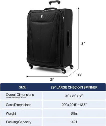Miniatura 29 de Travelpro Maxlite 5 - Juego de 2 piezas de equipaje de mano de tela, expandibles con 4 ruedas giratorias, bolso blando para debajo del asiento, Negro