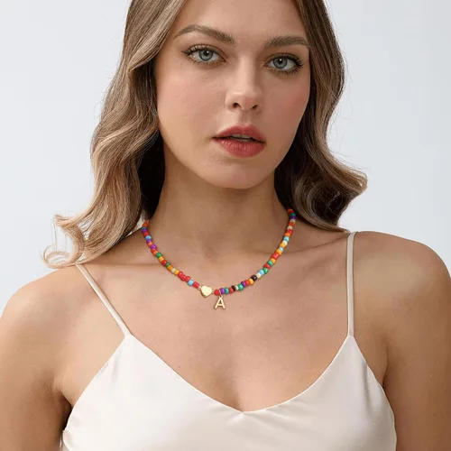 Miniatura 7 de Regalos de Navidad para nietos, adolescentes, niñas y mujeres, collar de cuentas coloridas con inicial, regalos de moda, gargantilla con letras