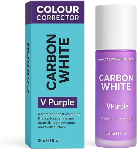 Carbon White VPurple - Corrector de color morado para blanquear los dientes, corrector de manchas amarillas, brillo instantáneo, sin peróxido,