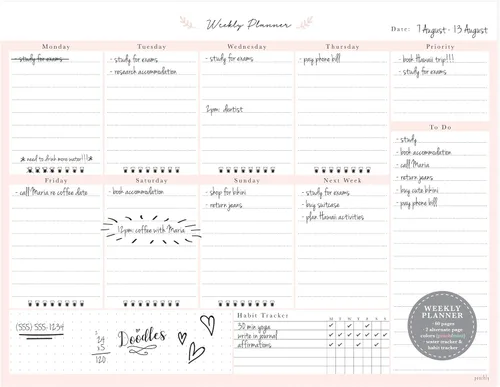 Miniatura 5 de Peachly Bloc de notas de planificador semanal de escritorio, 60 páginas sin fecha, programa listas de tareas diarias, aumenta tu productividad