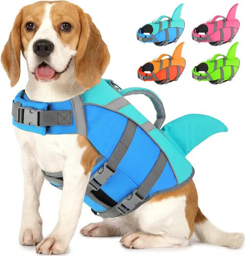 Miniatura 26 de Doglay Chaleco salvavidas para perro, tejido antidesgarros Ripstop, lindo chaleco salvavidas para perros con flotabilidad superior y asa de rescate