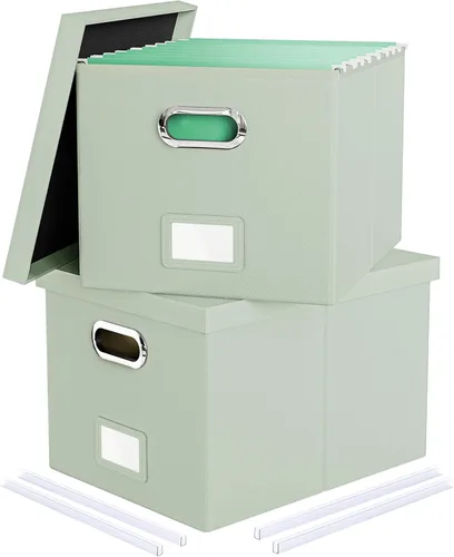 Miniatura 57 de Organizador de archivos en paquete de 2, caja archivadora portátil con tapa, compatible con carpetas tamaño carta/legal, organizador de documentos