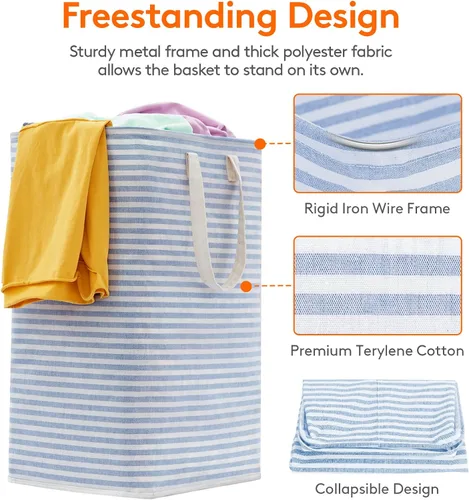 Miniatura 2 de Lifewit Cesta de Ropa Sucia Grande Plegable, Cesta de Ropa Independiente Impermeable con Almacenamiento y Asas de Fácil Transporte para Ropa en Azul