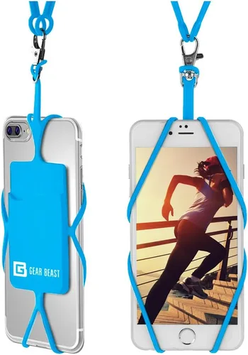 Gear Beast Cordón para teléfono celular, soporte universal para teléfono con bolsillo para tarjetas y correa de silicona para el cuello, compatible