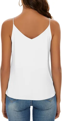 Miniatura 3 de Miqieer Camiseta básica de seda para mujer, con cuello en V, holgada, sin mangas, de satén, para mujer