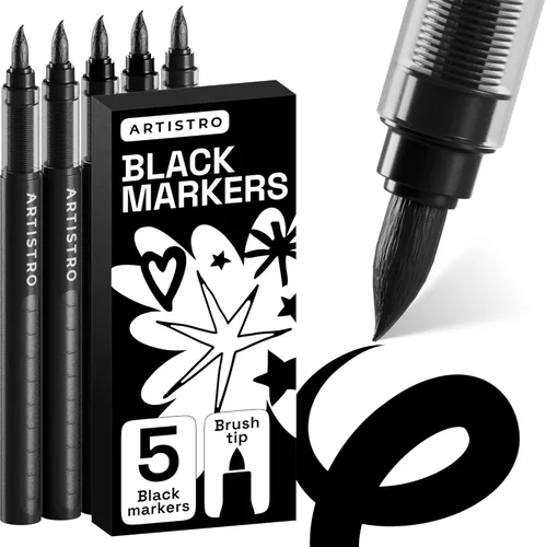 ARTISTRO – 5 rotuladores de pintura acrílica negros a base de agua para marcado de vidrio, pintura en roca, cerámica, madera, llanta, tela, metal y