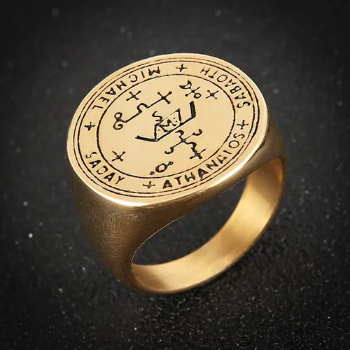 Miniatura 2 de HZMAN Anillo de acero inoxidable con sello del arcángel guardián Michael Talisman