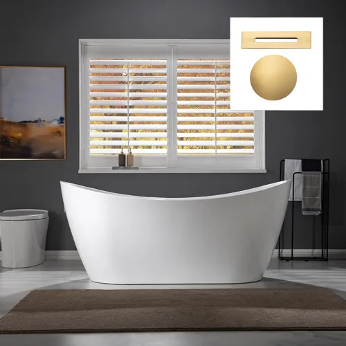 Miniatura 28 de WOODBRIDGE BTA1516 BG - Bañera independiente de acrílico de 59 pulgadas, bañera blanca de remojo contemporáneo con desbordamiento y drenaje de oro