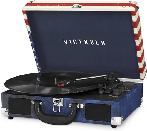 Victrola Journey - Tocadiscos portátil de maleta con Bluetooth, con altavoces integrados, reproductor de discos de vinilo de 3 velocidades, salida