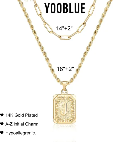 Miniatura 7 de Yooblue Collares con inicial en capas de oro para mujer, chapados en oro de 14 quilates, collares con dije de inicial, collares de cadena