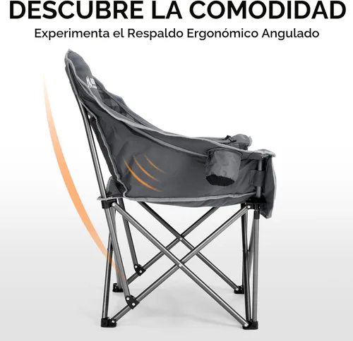 Miniatura 6 de Huskfirm Paquete de 2 sillas de campamento acolchadas de gran tamaño, sillas de campamento plegables de alta resistencia con portavasos y bolsa Gris