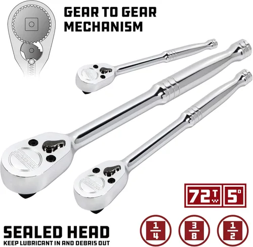 Miniatura 3 de Powerbuilt Master 949009 - Juego de accesorios y trinquetes, 16 piezas, herramientas de transmisión de 1/4, 3/8 y 1/2 pulgada, barras de extensión