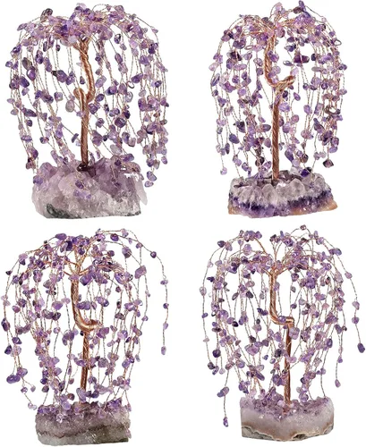 Miniatura 3 de Rockcloud Árbol de dinero de cristal curativo hecho a mano sobre base de racimo de amatista natural, árbol de la vida para la suerte y la riqueza