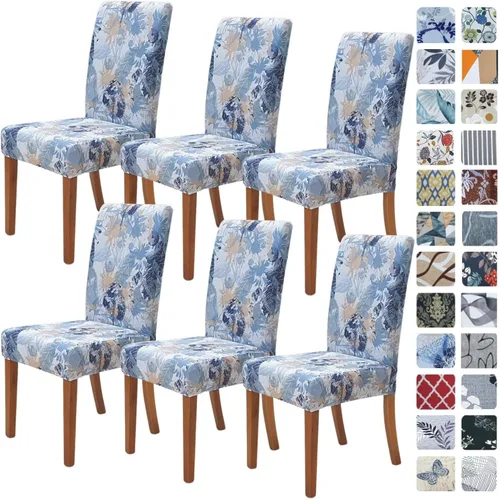 Miniatura 92 de SPRINGRICO Paquete de 6 fundas blancas para sillas de comedor, fundas elásticas para sillas de comedor con diseño floral, de elastano lavable