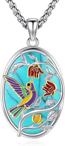 Miniatura 70 de Joyas de turquesa para mujeres y hombres de plata de ley 925 con colgante de urna para cenizas, collar con medallón de imagen, martillo de Thor