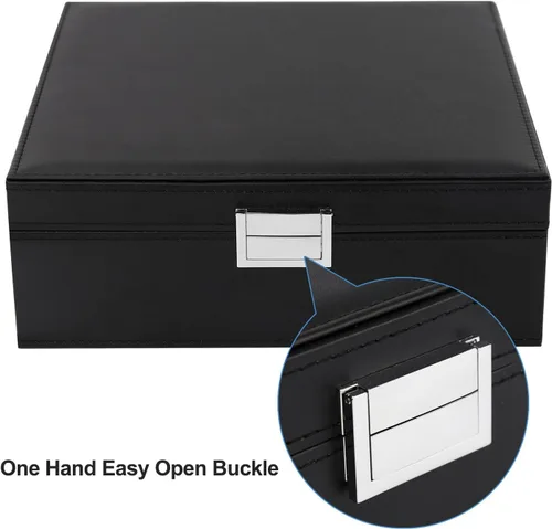 Miniatura 4 de BEWISHOME Organizador de anillos y soporte para caja de aretes, 11 ranuras para anillos, 25 compartimentos para aretes, espejo grande, 2 capas