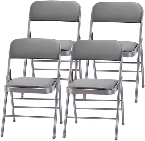 Miniatura 11 de Paquete de 2 sillas plegables acolchadas de espuma de metal con marco de acero (negro, gris, blanco) (paquete de 2, tela gris)