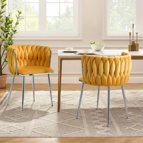Miniatura 16 de Juego de 2 sillas de comedor de terciopelo, sillas tapizadas tejidas para sala de estar, sillas modernas de cocina y comedor, sillas decorativas