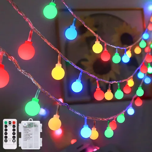 JMEXSUSS 100 luces LED de Navidad a pilas para interiores y exteriores, impermeables, 33 pies, luces de globo en cadena con pilas con control Varios