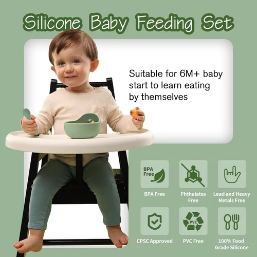 Miniatura 3 de Suministros de destete dirigido por el bebé, juego de alimentación de silicona de 17 piezas sin BPA, utensilios esenciales para comer para bebés