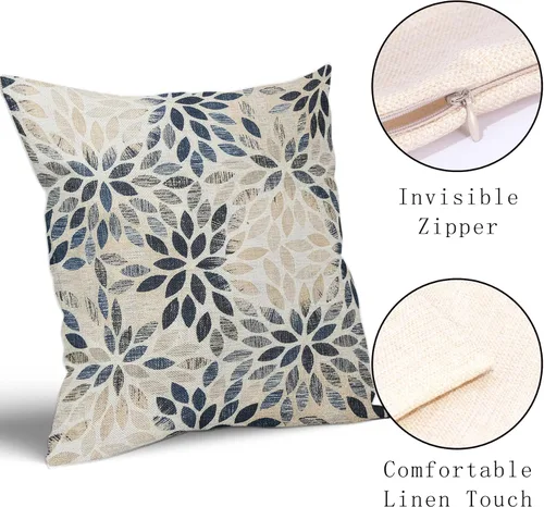 Miniatura 3 de Juego de 2 fundas de almohada de dalia azul marino de 20 x 20 pulgadas, fundas de almohada cuadradas decorativas de flores geométricas rústicas