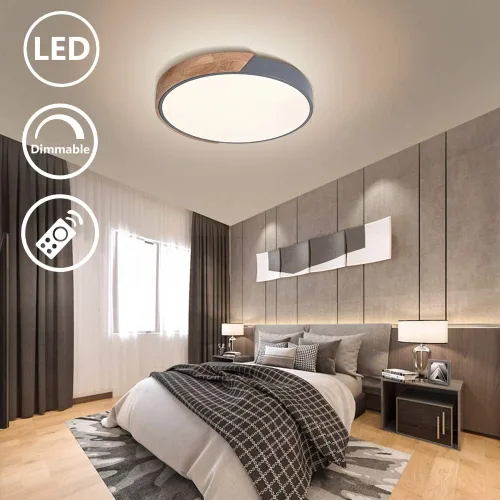 Miniatura 2 de EDISLIVE Lámpara de techo regulable de 15 pulgadas, moderna, minimalista, LED, de forma redonda, madera, metal y acrílico, lámpara de techo Gris