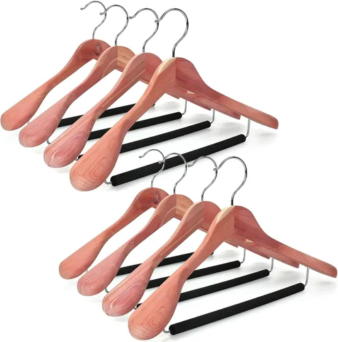Miniatura 7 de TOPIA HANGER Perchero de madera de cedro rojo americano sin acabado, perchas de madera de lujo para trajes y chaquetas, hombro ancho con barra