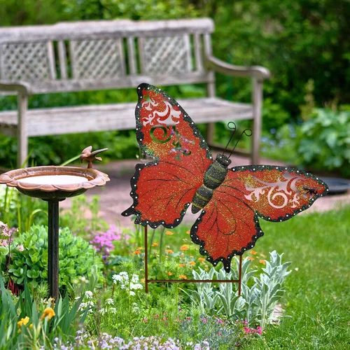 Miniatura 5 de Linfevisi Estacas de jardín de mariposa de metal, decoración de primavera, mariposas, patio, estaca, césped, decoración de jardín, decoración Rojo