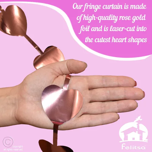 Miniatura 6 de Cortina de papel de aluminio de corazón de oro rosa, 2 piezas, oropel metálico con flecos, decoraciones de despedida de soltera, telón de fondo