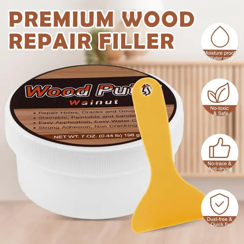 Miniatura 6 de SEISSO Masilla para Madera, Masilla de Nuez para Molduras, Masilla para Madera Pintable, Teñible, Masilla para Madera a Base de Agua para Nogal