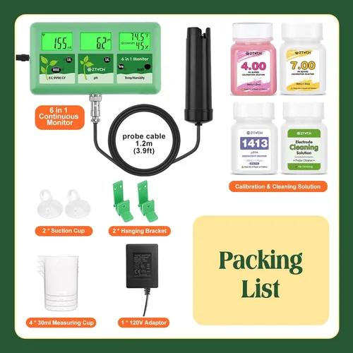 Miniatura 7 de Monitor continuo de pH EC para hidropónico, medidor de pH EC PPM WiFi 6 en 1, probador digital de pH TDS temperatura humedad para sistema