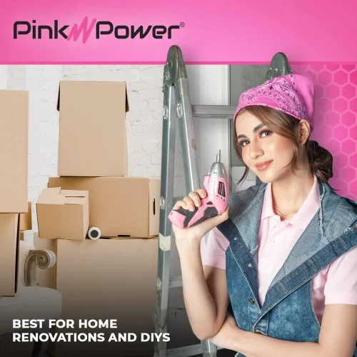 Miniatura 6 de Pink Power PP481, Juego de desarmador eléctrico inalámbrico de 4.8 voltios para mujeres con cargador y brocas