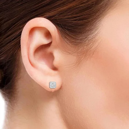 Miniatura 5 de Aretes de perno con solitario con apariencia de diamante blanco hechos de plata esterlina
