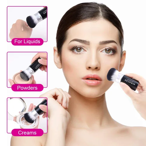 Miniatura 6 de Brocha de maquillaje retráctil Kabuki para rubor, bronceador, base, polvo, cepillo cosmético facial de viaje Negro