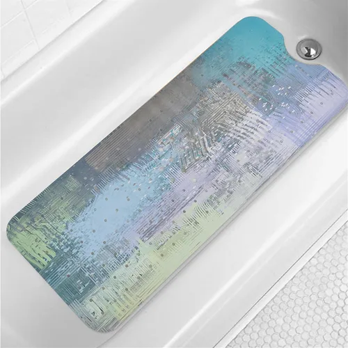 Tapete de baño turquesa antideslizante de 40 x 16 pulgadas, extra largo, antideslizante, para bañera, tapete moderno de arte abstracto, tapete de