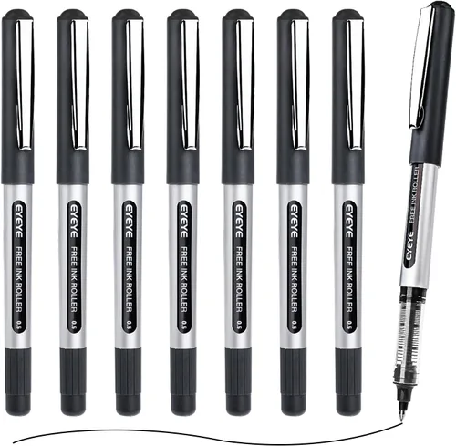 EYEYE Bolígrafos de bola negra de 0.5mm, paquete de 8 con punta extra fina de secado rápido, plumas de tinta líquida de punta fina para escritura