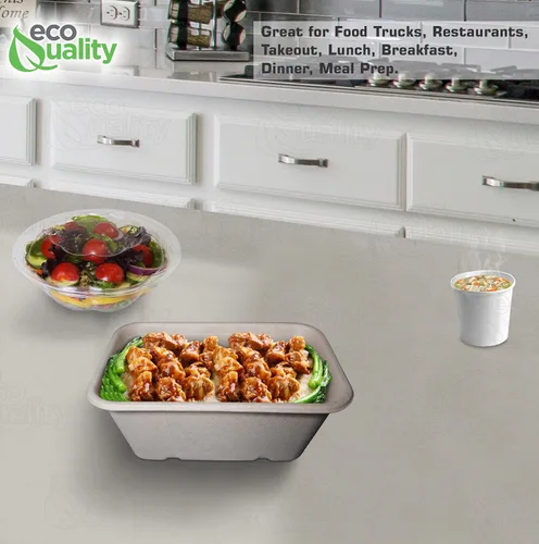Miniatura 6 de EcoQuality Cuencos desechables de 34 onzas – Cuencos rectangulares compostables de fibra de caña de azúcar, biodegradables, ecológicos, oblongos