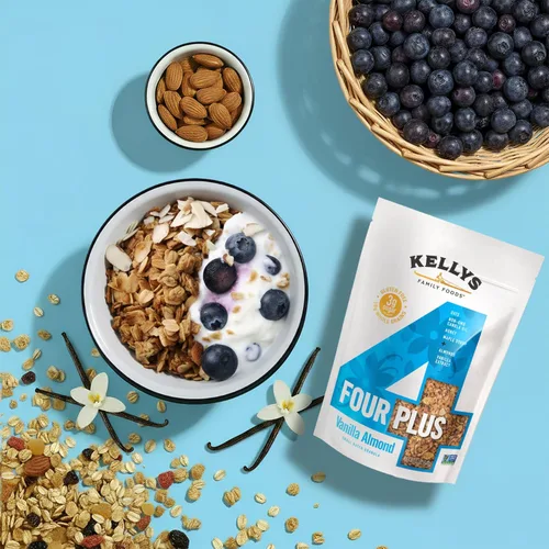 Miniatura 4 de Kellys Four Plus - Cereal de granola Granola saludable de vainilla y almendras para yogur Snacks hechos a mano para el desayuno – 12 onzas