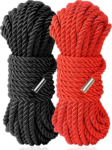 Cuerda suave de seda, cuerda suave de nailon suave y sedosa, color negro y rojo, duradera, multiusos, trenzado de satén, 32 pies, 0.315 in (rojo,