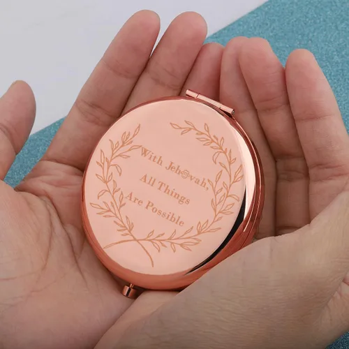 Miniatura 6 de MAOFAED Regalo de versículo bíblico, cita de la Biblia, espejo compacto para mujeres, regalo cristiano, espejo de viaje, espejo de bolsillo Oro rosa