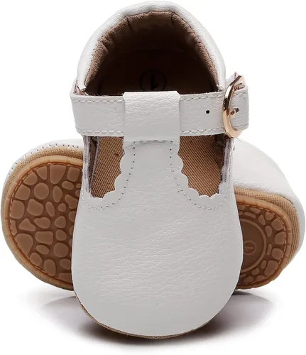 Miniatura 4 de HONGTEYA Zapatos planos Mary Jane antideslizantes para niños pequeños primeros caminantes, suela suave, zapatos de cuna de piel sintética, zapatos