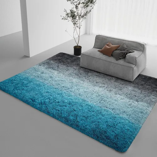 Miniatura 4 de DweIke Alfombras esponjosas de lujo para niños para sala de estar, dormitorio, 4 x 6 pies, alfombra de área negra y azul para niñas y niños, Azul