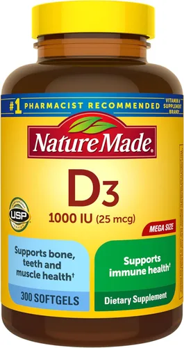 Nature Made Vitamina D3 1000 UI (25 mcg), suplemento de vitamina D para huesos, dientes, músculo e inmunidad, apoyo a la salud inmunológica, 300