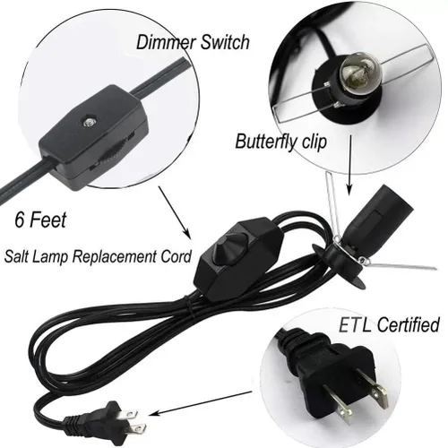 Miniatura 3 de Cable de lámpara de sal del Himalaya con interruptor de atenuación y bombillas, cable de repuesto original de 6 pies con ensamblaje de base de 3.35