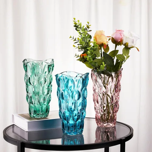 Miniatura 5 de CEMABT Jarrones de vidrio para flores, jarrones modernos engrosados de 3.4 lb para centros de mesa, jarrón para decoración del hogar, cristal, Azul
