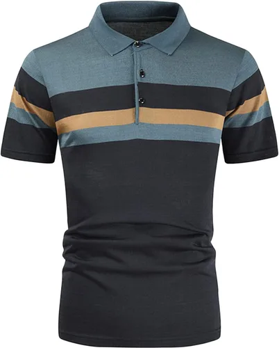 Polo casual de manga corta para hombre, con retazos de bloques de color, tallas grandes, cuello de algodón, con botones frontales, camisetas de