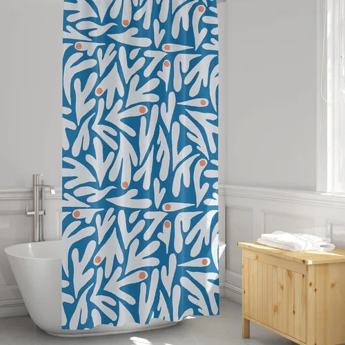 Miniatura 8 de Matisse - Cortina de ducha de tela moderna bohemia azul y blanca, cortina de ducha de arte floral abstracto, 72 x 72 pulgadas (Matisse)